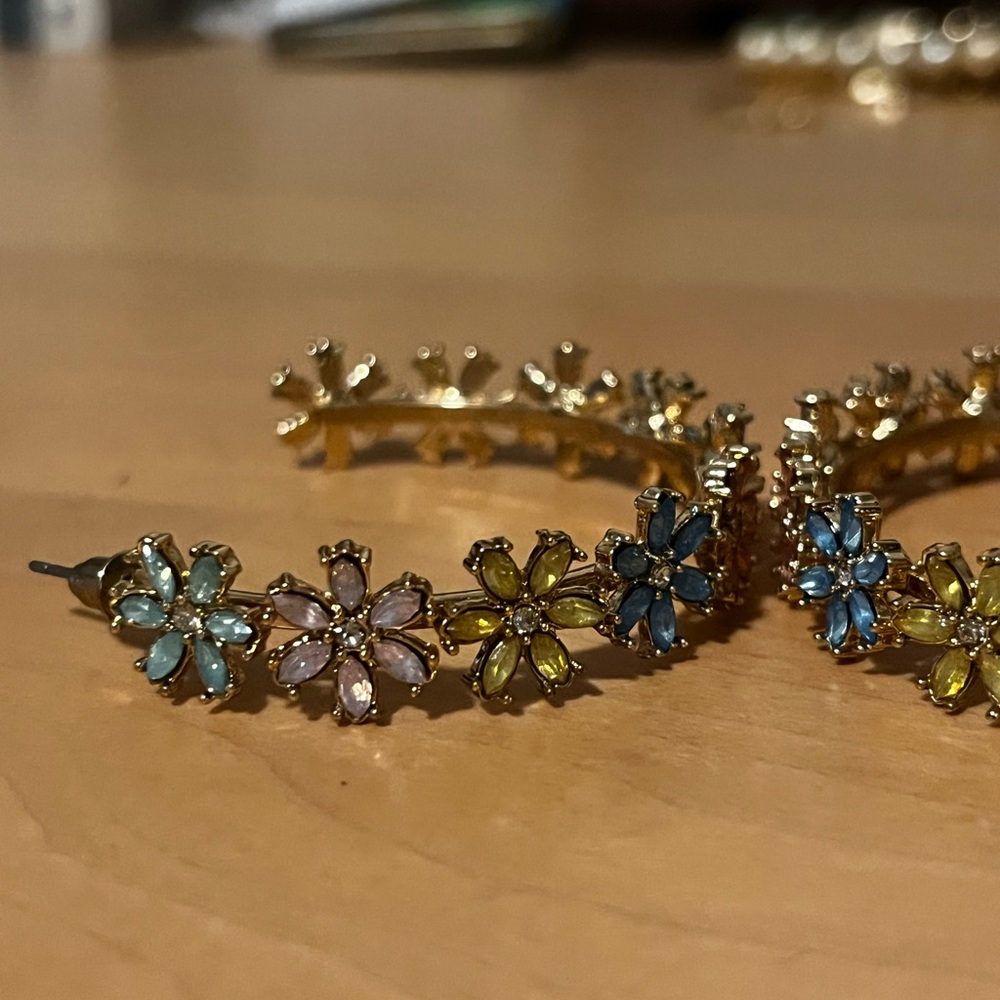 Gemstone open gold hoops